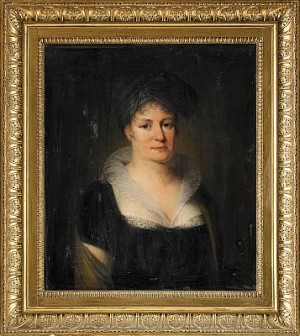 Porträtt Av Friherrinnan Sofia Lovisa Ramsay, Esbo Gård Finland (1754-1816) Iklädd Svart Klänning, Gul Sjal Och Turban - Midjebild by Carl Fredrik Von BREDA