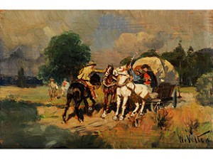 Genreszene Mit Planwagen Und Reiter by Wilhelm VELTEN
