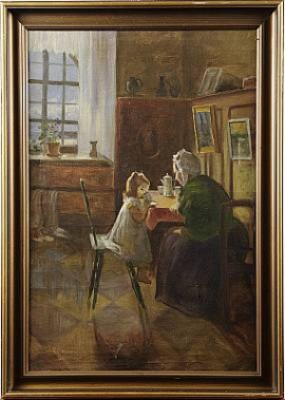 Interiör Med Figurer by Emilie CHRISTENSEN - auction artwork with signature