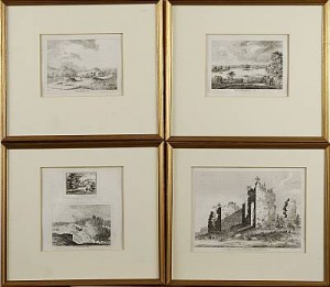 Kronobäcks Kloster, Vid Elfkarleby Fors, Vid Olivehult, Vid Säby, Etsningar, 4 St by Jonas Carl LINNERHJELM