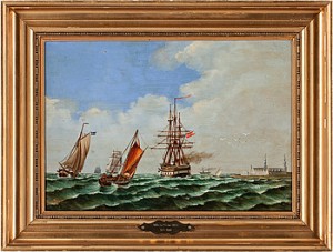 öresund Med Kronborgs Slott by Willy BILLE - auction artwork with signature