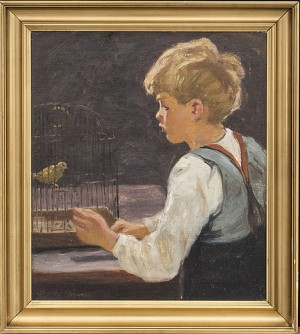 Pojke Med Kanariefågel by Christian AIGENS - auction artwork with signature