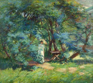Woman With Parasol In A Garden by Arthur Waston SPARKS