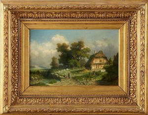 Kustbild Med Hus Och Figurer by Léonard Alexis DALIGÉ DE FONTENAY - auction artwork with signature