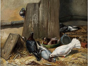 Tauben In Der Stallecke by Marie Van Den EYCKEN - auction artwork with signature