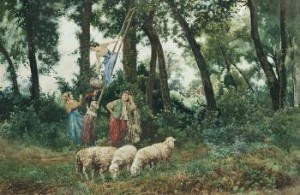 Pastore Con Gregge E Contadine Alla Raccolta by Giovanni Battista FILOSA