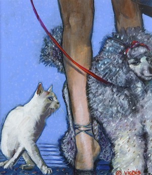 The Poodle And The Kitty by VIGDIS - auction artwork with signature