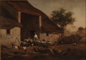 Shepherd Herding Sheep Into A Barn by Charles JACQUES - auction artwork with signature