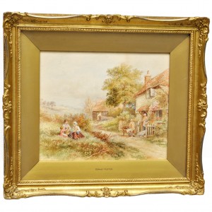 Motiv Av Pastoralt Landskap Med Folkliv by Myles Birket FOSTER