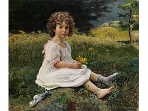 Bildnis Eines Kleinen Mädchens In Weissem Kleid Auf Einer Blumenwiese Vor Einem Waldrand by Gottfried HOFER