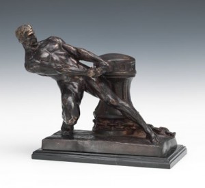 An Art Deco Figure Of A Man Turning A Ship's Capstan With Large Links Of Anchor Chain by Henri BARGAS