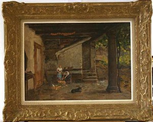 Gårdsexteriör Med Kvinnor Och Höns by Emanuele COSTA