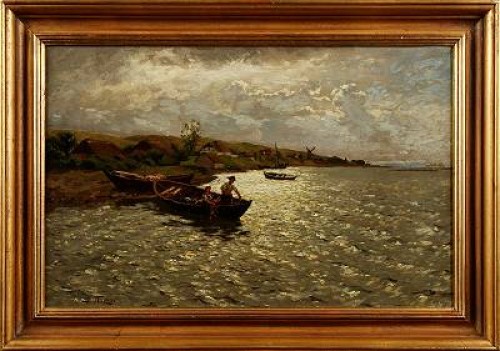 Fiskare Vid Sin Båt by Julius Friedrich Ludwig RUNGE - auction artwork with signature