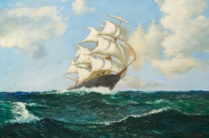 Clipper Ship On Choppy Seas. by Donald BRETT