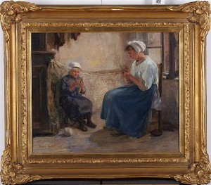 Making A Net, French Fishwife And Child by Florence CASTLE - auction artwork with signature