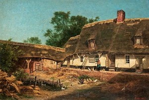 Solbelyst Gårdsexteriör Med Pickande Höns by Edouard REYNART