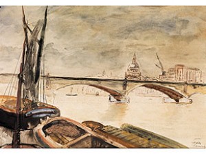 Londoner Stadtansicht Mit Blick über Die Themse Zur Weiten Bogenbrücke Und Der Kuppel Von St. Paul by Adolphe Aizik FEDER