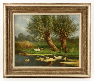 Pond With Ducks by Constant David Ludovic ARTZ - auction artwork with signature