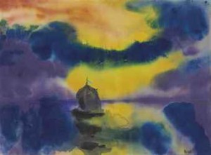 Meer Mit Abendhimmel Und Segelboot by Emil NOLDE