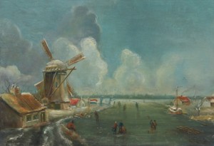 Winter Landscape With Frozen River And Windmill by Wijnand Jan Joseph NUYEN