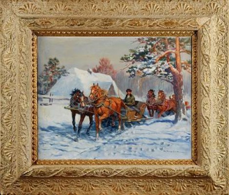Vinterlandskap Med Slädar by KRZYZAK - auction artwork with signature