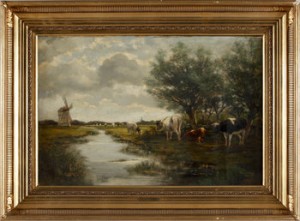 Landskap Med Kor Vid Vattendrag Och Väderkvarn by Willem Van Der VLIET