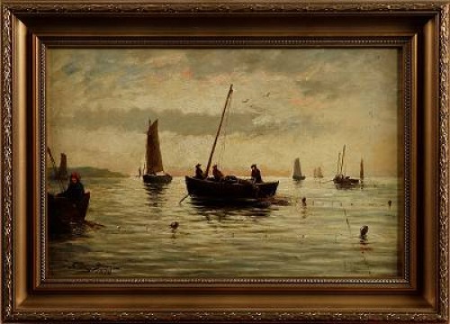 Marin Med Segelbåtar by Henry William JENNINGS BROWN - auction artwork with signature