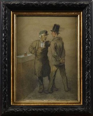 Språkande Män by Charles Joseph TRAVIÉS DE VILLIERS - auction artwork with signature