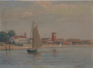 Harbor Scene With A Sailboat by Joseph W. GIES