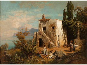 Südländische Landschaft Mit Mauerturm über Einer Meeresbucht by August Wilhelm LEU