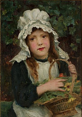 Flicka Med Blomsterkorg by George Sheridan KNOWLES