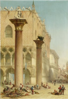 Flower Market In Piazzetta San Marco By The Column Of St. Theodore, Venice by Henry Courtney SELOUS