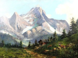 Mountain Scene With Stag Calling by John FERY - auction artwork with signature