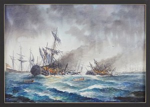 (2) Fullriggare Samt Bataljscen by Edwin GALEA - auction artwork with signature
