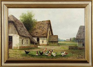 Gårdsexteriör Med Höns by G. CANTINO - auction artwork with signature