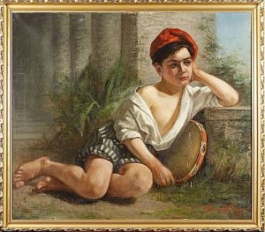 Italiensk Pojke Med Tamburin by Eleonora Hennig LINDSTRÖM - auction artwork with signature