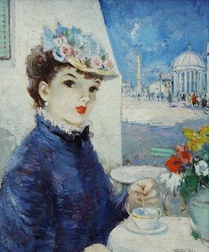 Portrait Of A Woman At A Café by Pal FRIED