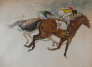 Hurdle Finish by Henry KOEHLER - auction artwork with signature