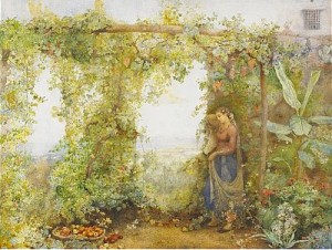 Flicka I Blomsterträdgård by John William NORTH