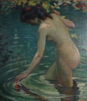 Wading by Howard Logan HILDEBRANDT - auction artwork with signature