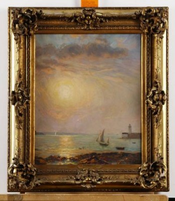 Hamninlopp I Soluppgång by Charles Louis Eugene SIGNORET - auction artwork with signature