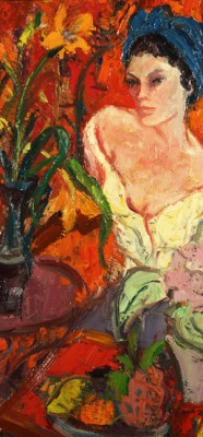 Woman With Flowers by Olga MISCHKINE - auction artwork with signature