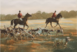 Hunting Scene With Gentlemen On Horses And Dogs by Graham ISOM
