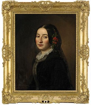 Italienska I Pälsbrämad Dräkt, Bärandes Svart Mantilla - Midjebild by Olof Johan SÖDERMARK