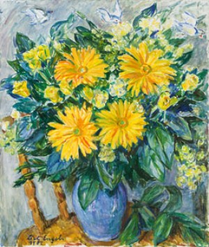 Bouquet Of Flowers In Blue Vase by Lisl ENGELS