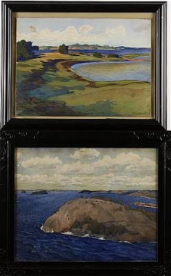 (2) Kustlandskap by Peter LINDROTH - auction artwork with signature