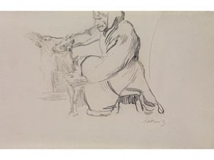 Auf Einem Schemel Sitzende Alte Bäuerin Mit Ihrer Ziege, Ca by Käthe KOLLWITZ