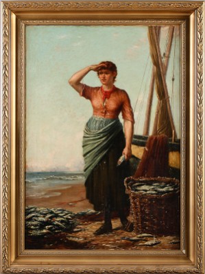 Kvinna På Strand Med Fiskekorg by Thomas FAED