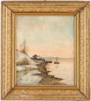 Landskap Med Stugor Och Båt by Herman Henry WESSEL