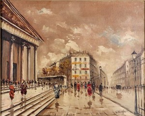 Paris Street Scene With Figures, Oil On Canvas, Signed Lower Right, Canvas: 16